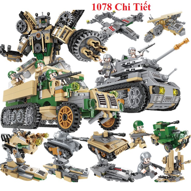 Đồ chơi lắp ráp mô hình xe tăng chiến đấu RAMBO TOYS - Lắp ráp rô bốt - Xe chỉ huy - Máy bay trực thăng