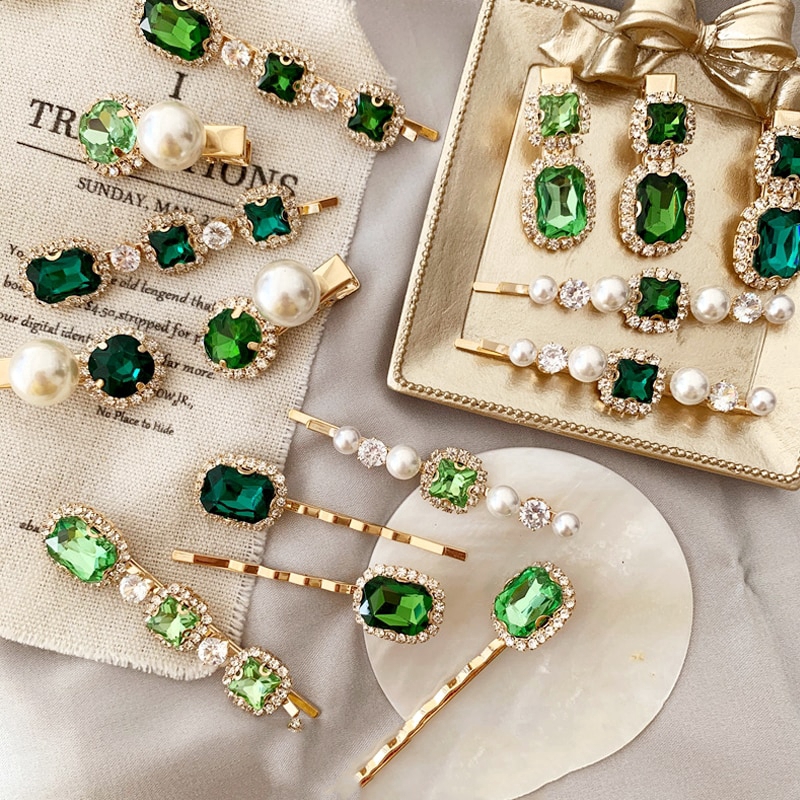 Set 3 Kẹp Tóc Đính Đá Ngọc Trai Giả Sang Trọng Thời Trang
