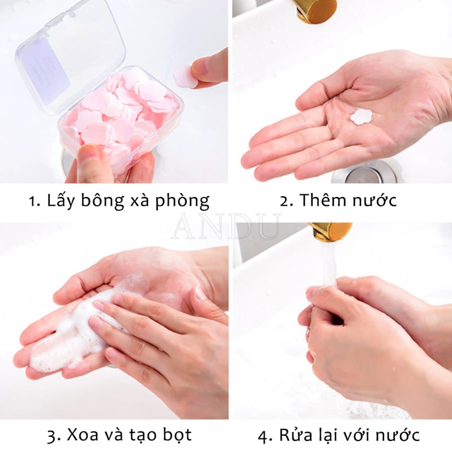 Xà Phòng Giấy Hình Hoa Nhật Bản - 50 Miếng/Hộp - Xà Bông Rửa Tay, Bỏ Túi Mang Đi Du Lịch, Công Tác, Dã Ngoại