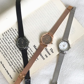 Đồng Hồ Ulzzang Nữ Dây Kim Loại Mặt Tròn Đính Dá