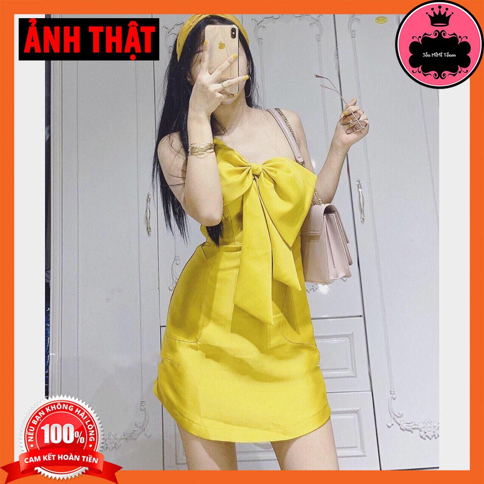 ĐẦM BODY DỰ TIỆC - VÁY THIẾT KẾ ĐI TIỆC CÓ MÚT NGỰC 2 MÀU VÀNG, ĐEN CÓ NƠ FREESIZE | BigBuy360 - bigbuy360.vn