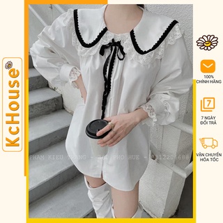 Áo bánh bèo tiểu thư - áo sơ mi cổ bèo cột nơ, KC House