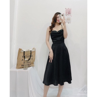 Đầm phi lụa 2 dây cổ đổ
