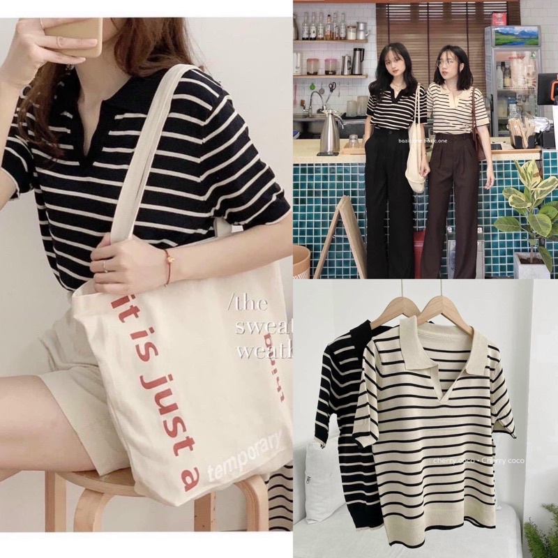 [Ảnh thật/Video]Áo len thu đông họa tiết  kẻ sọc Áo len croptop phong cách Hàn Quốc