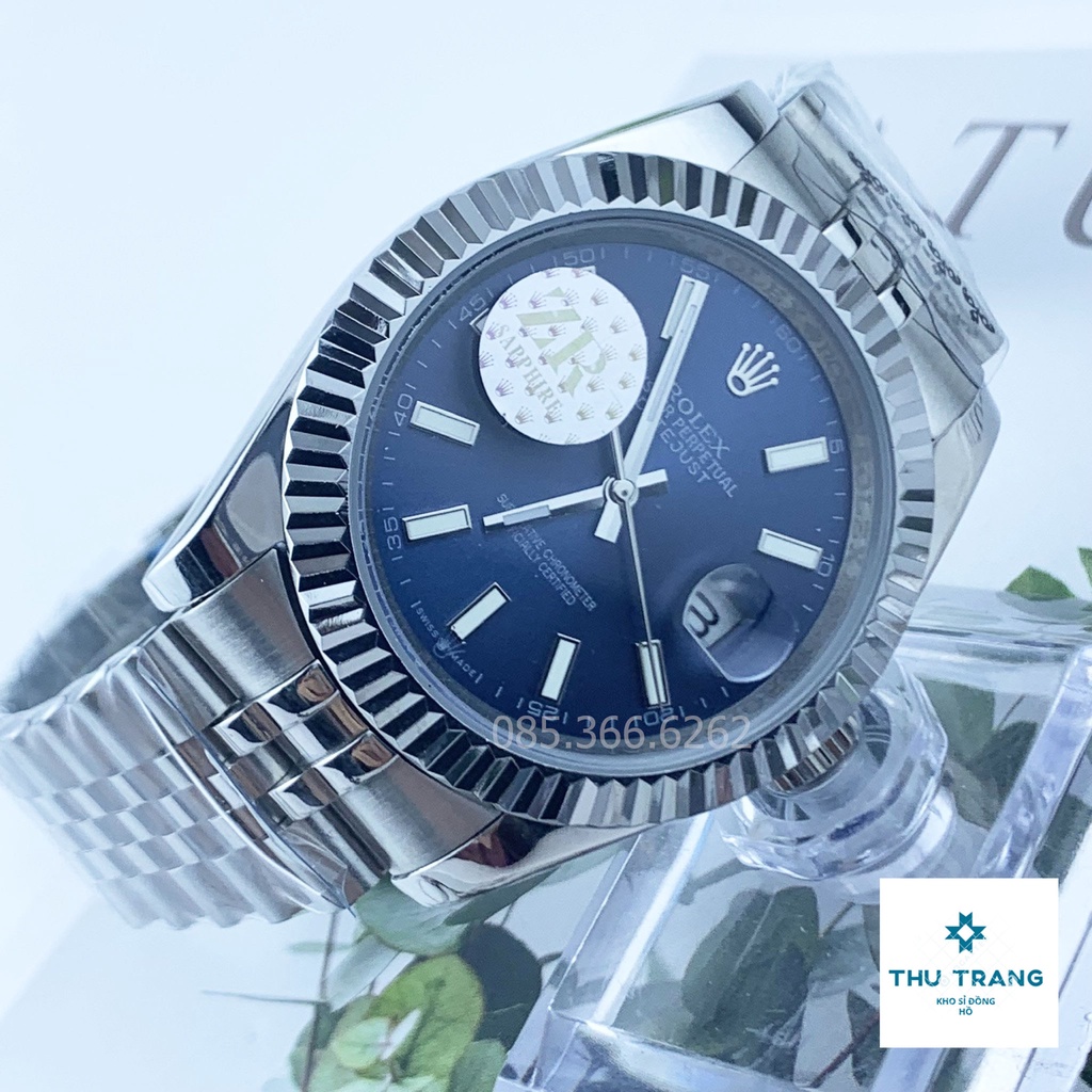 Đồng hồ Nam Rolex máy nhật mẫu classic mặt xanh viền trắng dây kim loại dòng cơ Automatic size 36-40mm