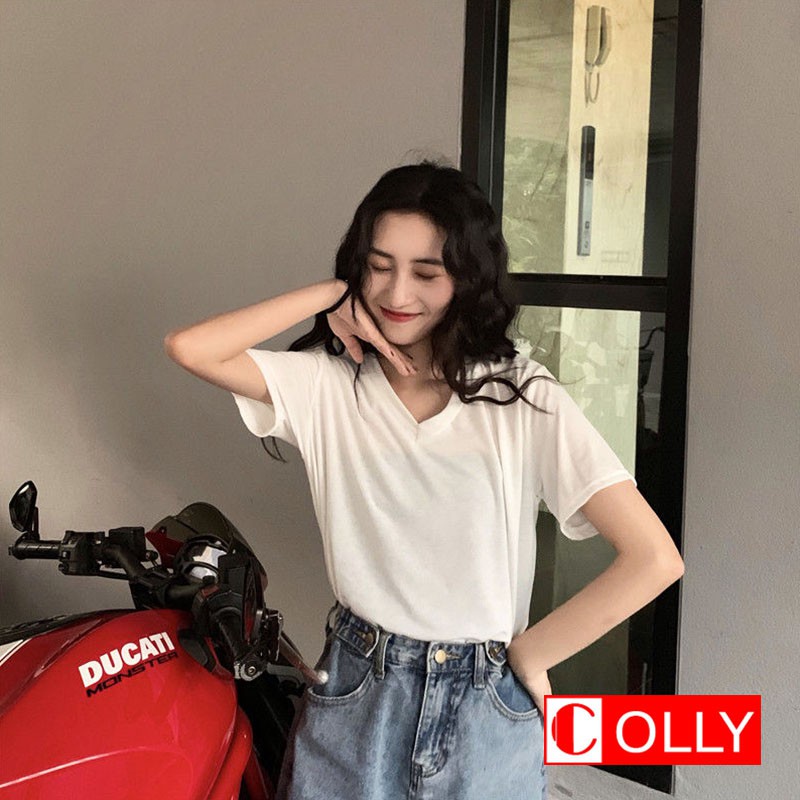 Áo phông giấy cổ tim nhiều màu siêu hot