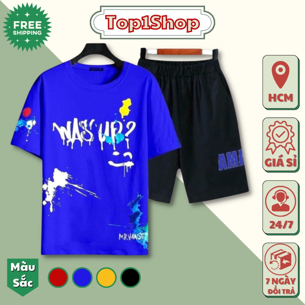 Đồ bộ nam AWS'UP? loang màu chất thun cotton cao cấp thể thao tập gym mặc nhà siêu mát mùa hè Top1shop