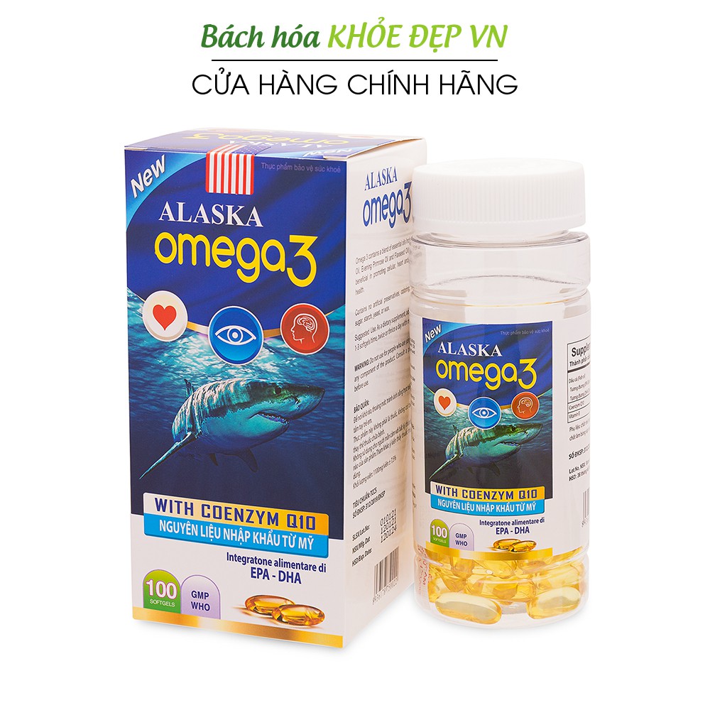 Viên dầu cá Alaska Omega 3 bổ não, sáng mắt, khỏe tim mạch - Hộp Xanh 100 viên | BigBuy360 - bigbuy360.vn