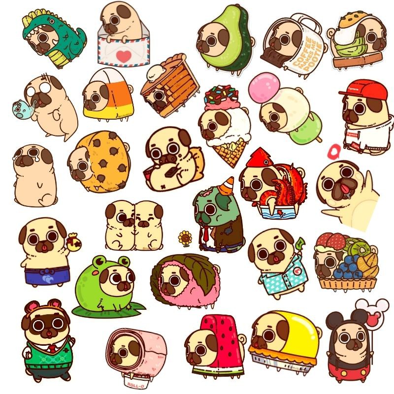 Combo sticker theo chủ đề Mèo Cute/ Pug DOG/ EGG/ Ngẫu nhiên  có hình thật 100%