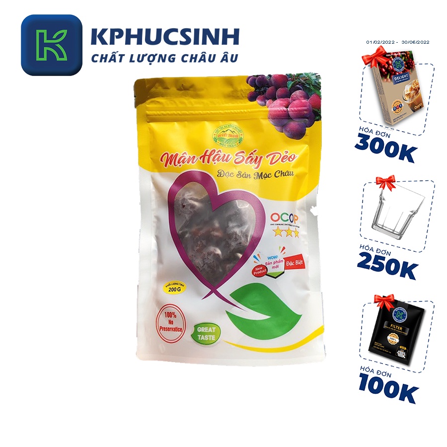 Mận sấy dẻo túi Mộc Châu 200 gram  đặc sản sơn la KPHUCSINH - Hàng Chính Hãng