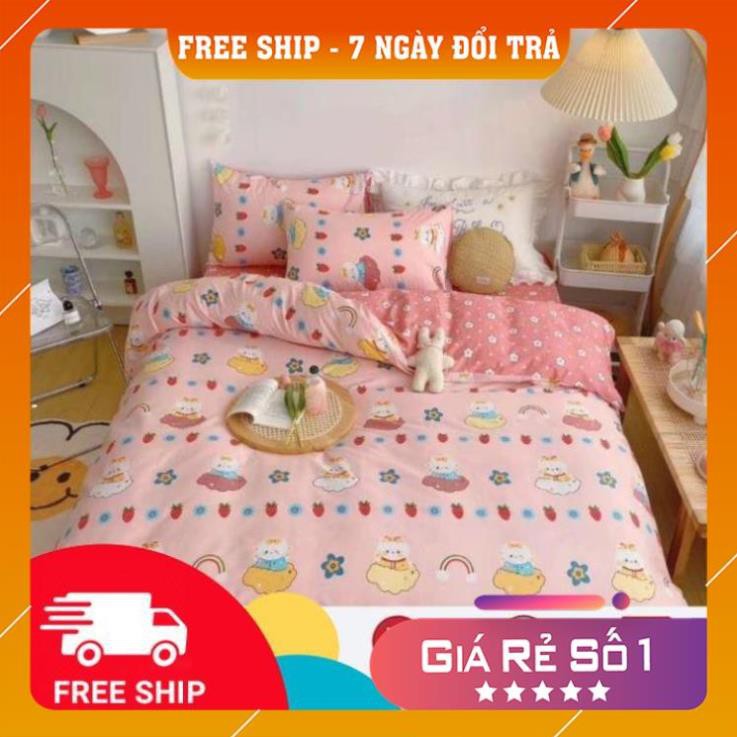 Bộ chăn ga gối 100% cotton màu hồng