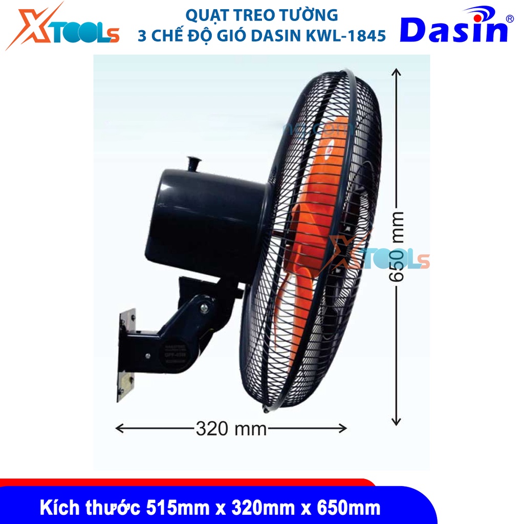 Quạt treo tường KWL-1845 Công suất: 126W, Kích thước: 515 x 320 x 550 (mm), Điện áp: 220V / 0.68A [CHÍNH HÃNG][XTOOLS]