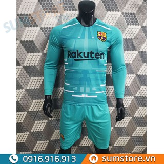 Áo Đá Banh Barca Xanh Ngọc Dài Tay 2019 - Đồ Bóng Đá Đẹp