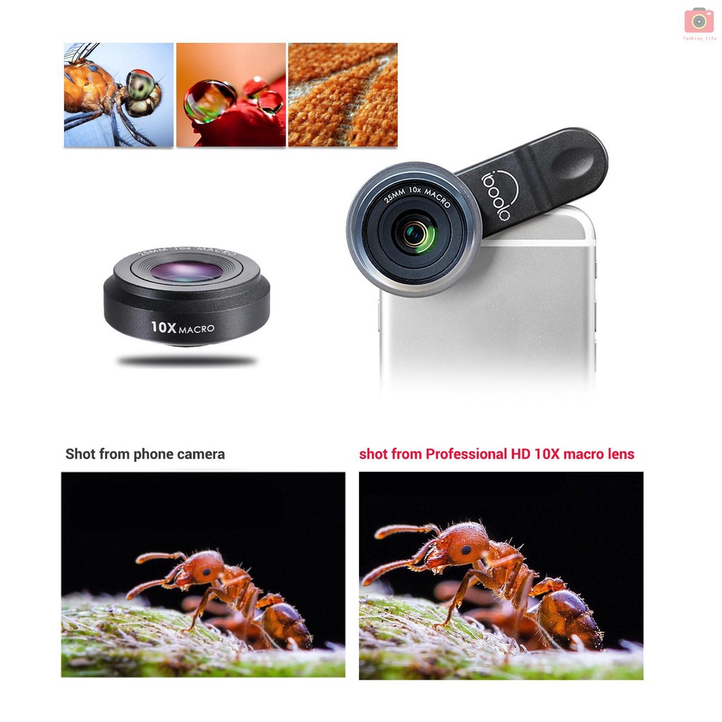 Ống Kính Kẹp Điện Thoại HD 25mm 10X Macro Chuyên Nghiệp