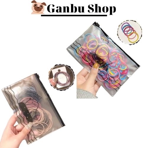 Set 100 Dây Buộc Tóc (Thun/Chun) Mix Nhiều Màu Kèm Túi Zip Dễ Thương, Tiện Lợi