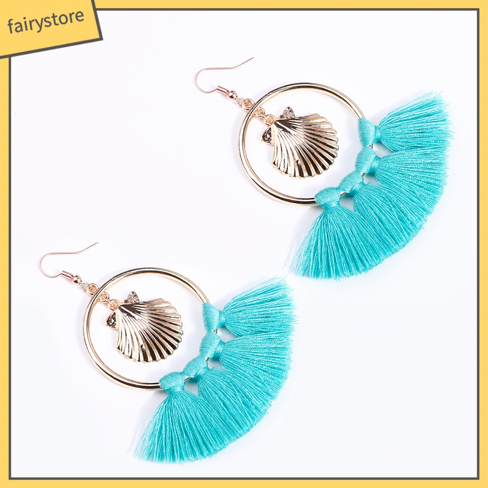 Khuyên Tai Dài Phối Tua Rua Phong Cách Bohemian Thời Trang