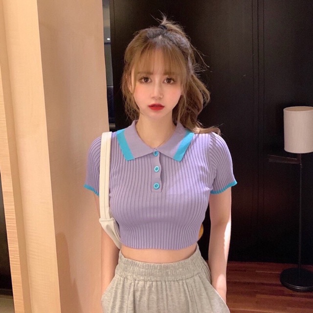 ÁO CROP LEN CỔ BẺ