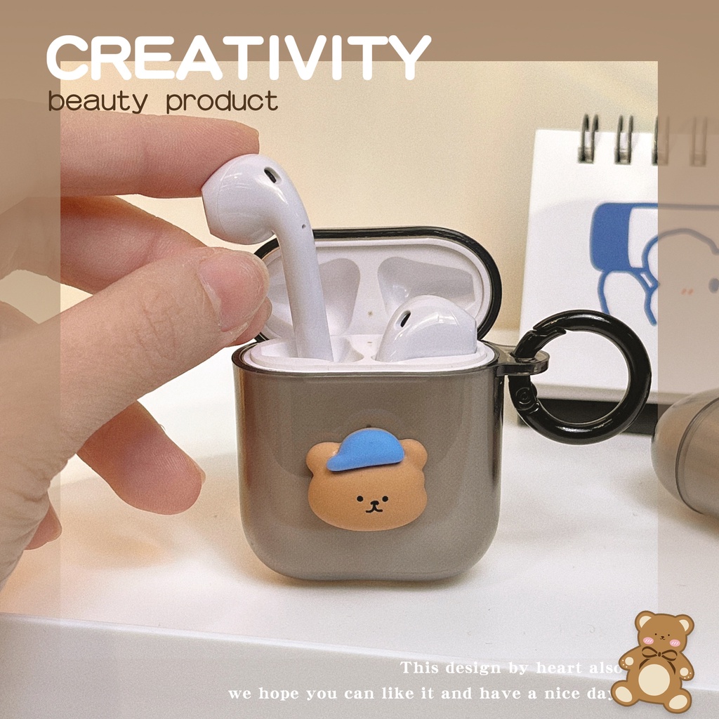 Vỏ Bảo Vệ Hộp Sạc Tai Nghe compatible for airpods 1 2 Pro 3 2021 Hình Gấu Xám Tương Thích Với
