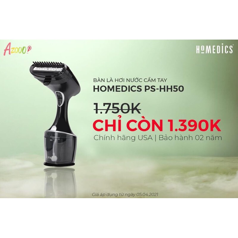 Bàn là hơi nước cầm tay, công nghệ Turbo, phun sương mạnh gấp 2 lần, chinh hang Homedics