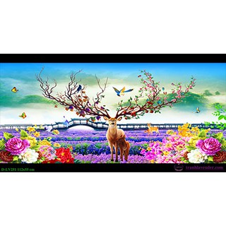 Tranh đính đá Hươu nai phát tài - Tài lộc lâm môn 112x55