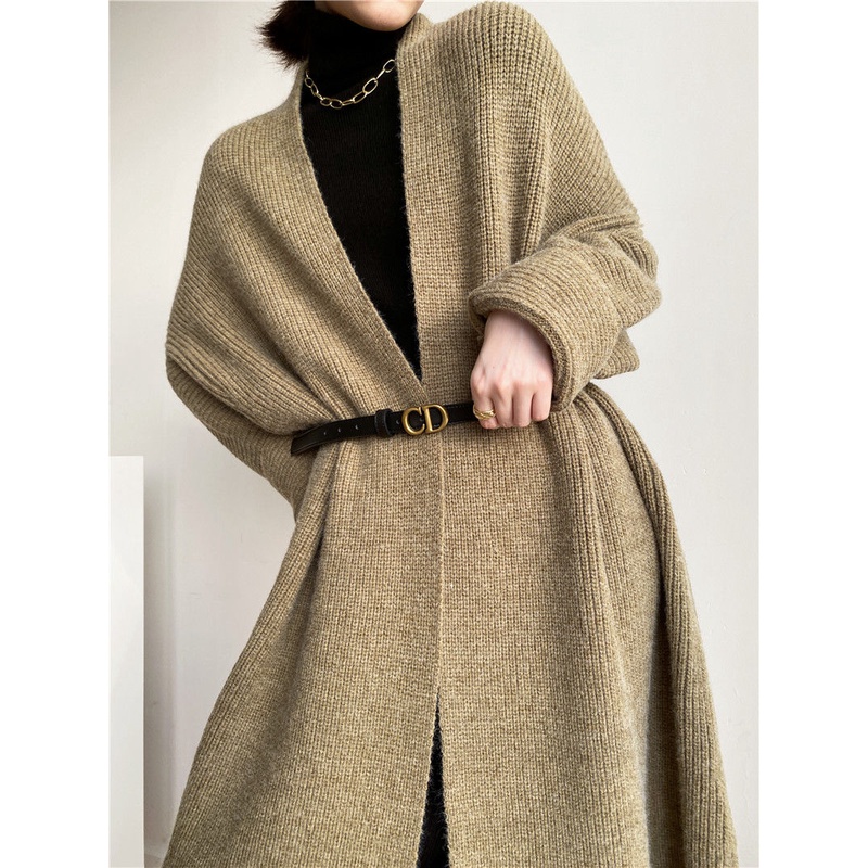 [Spot] Áo Khoác cardigan Dệt Kim Dày Dáng Rộng Dài Qua Gối Phong Cách Hàn Quốc Đơn Giản Thời Trang