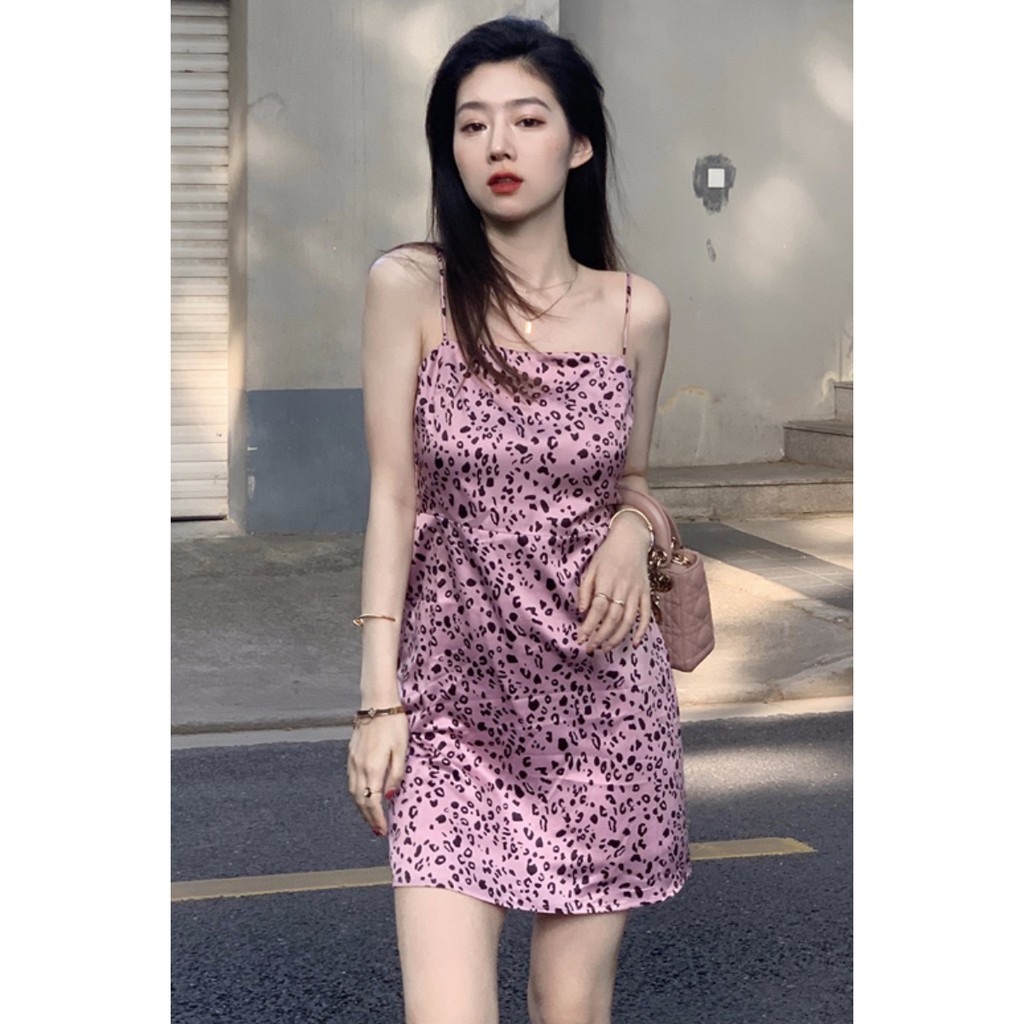 (ORDER) Váy hai dây lụa satin style Jennie BlackPink  màu tím hồng họa tiết da báo gợi cảm (MẪU _MỚI_2020)