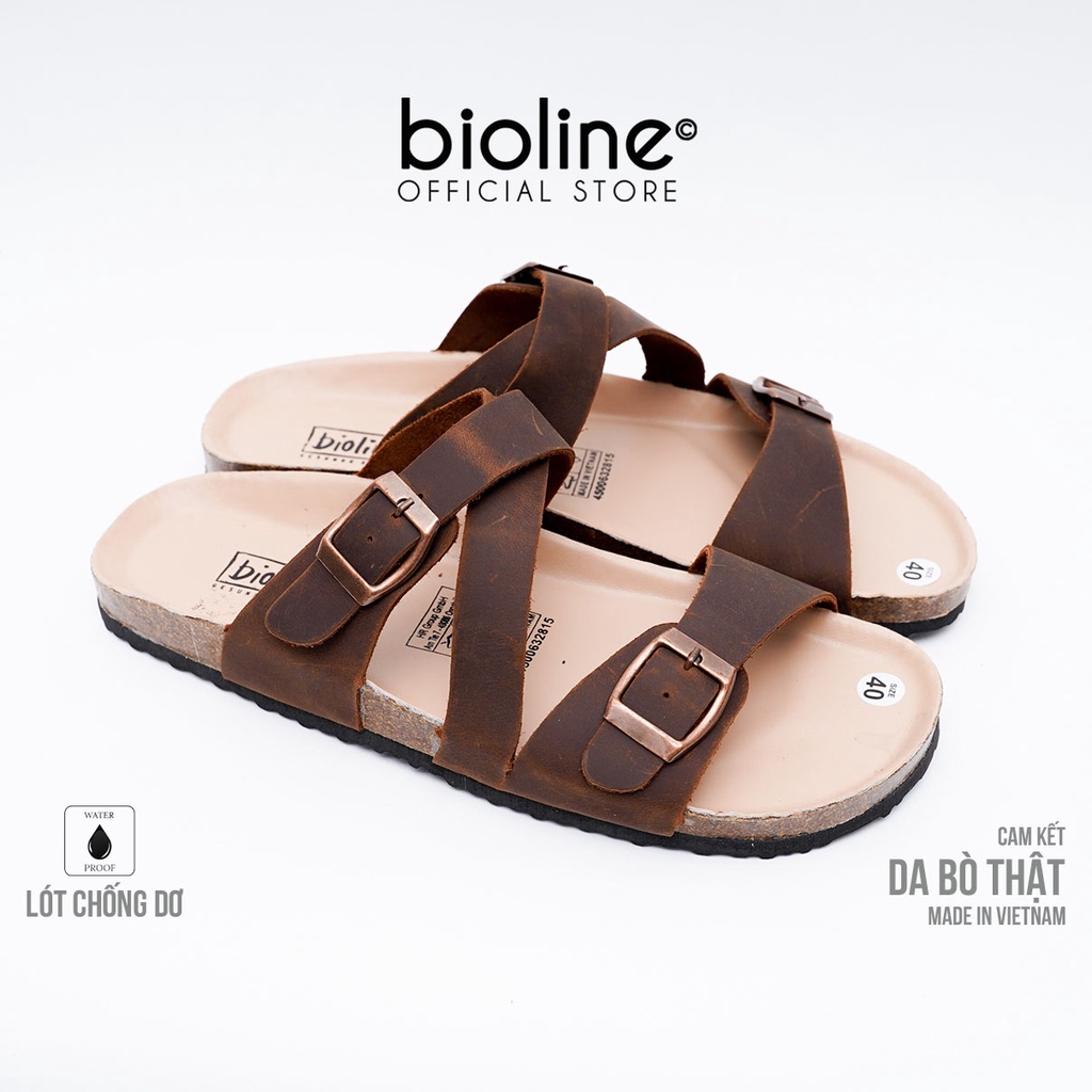 DK25-LÓT CHỐNG NƯỚC- Dép đế trấu Birken da bò thật nam nữ unisex quai ngang BIOLINE