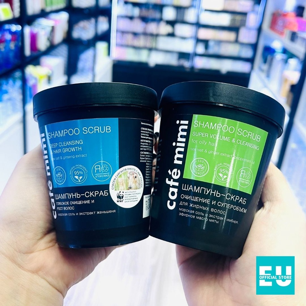 Tẩy da chết da đầu Cafe Mimi Super Volume Shampoo Scrub làm sạch sâu ngừa bết tóc, sạch gàu