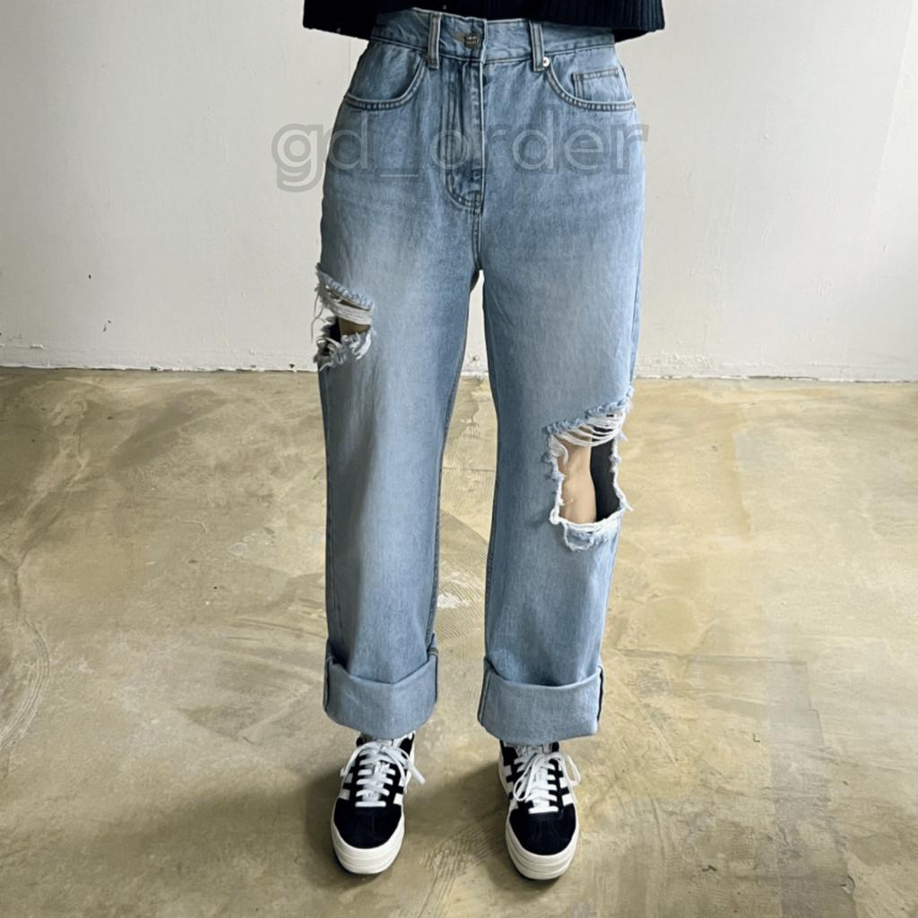 Q6|Quần jeans bò nữ ống rộng lưng cao rách gối hàn quốc basic dễ mặc đi học, đi chơi gd_order
