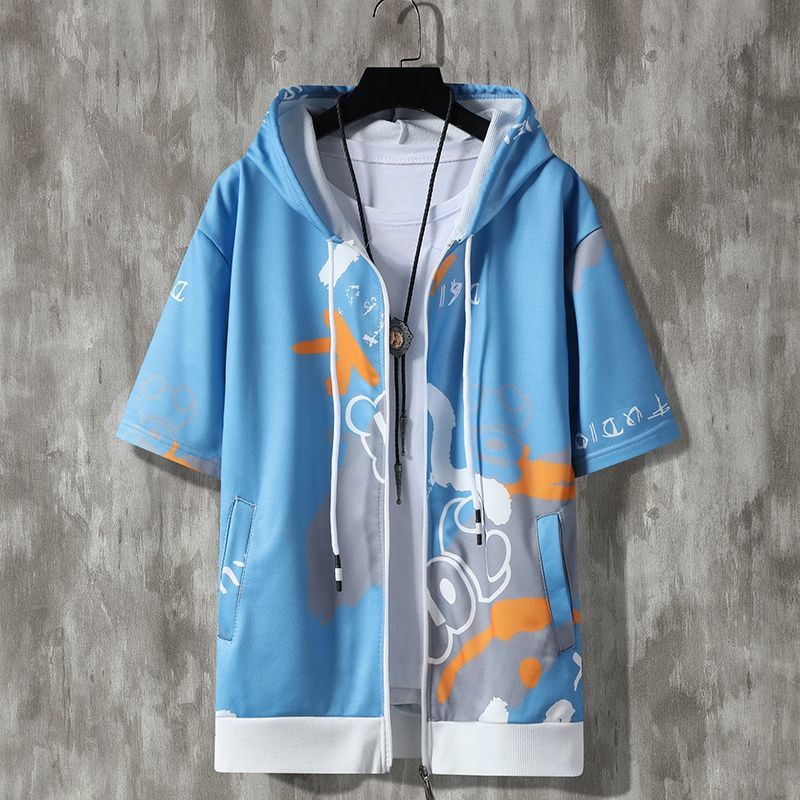 Áo Khoác Hoodie Tay Ngắn Dáng Rộng Phối Khóa Kéo Thời Trang Mùa Hè Cho Nam Giới
