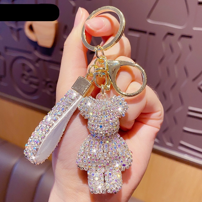 Móc Chìa Khóa Hình Gấu Hoạt Hình Đính Đá Sáng Tạo Dễ Thương
