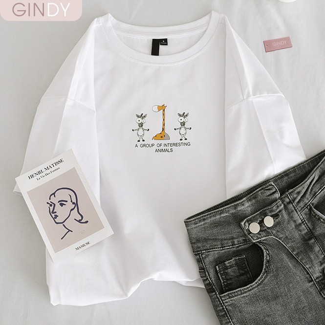 Áo phông basic GINDY nữ in hình Giraffe cổ tròn tay lỡ unisex chất  thun lạnh co giãn 4 chiều A20027 | BigBuy360 - bigbuy360.vn