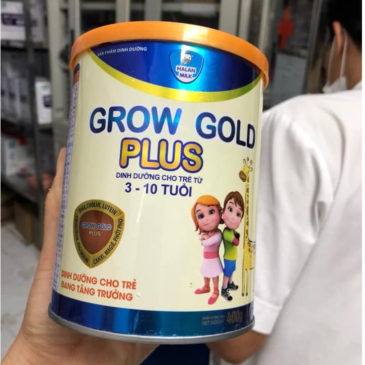 Sữa bột Grow gold plus 400g - giúp tăng chiều cao,phát triển toàn diện cho trẻ từ 3 đến 10 tuổi, Halan milk