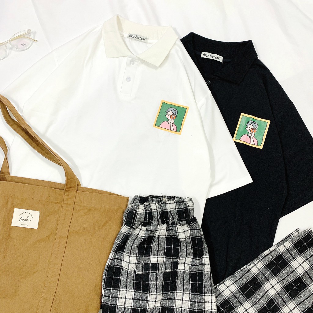 Polo Áo Thun Tay Lỡ Unisex NAM NỮ Ô VUÔNG