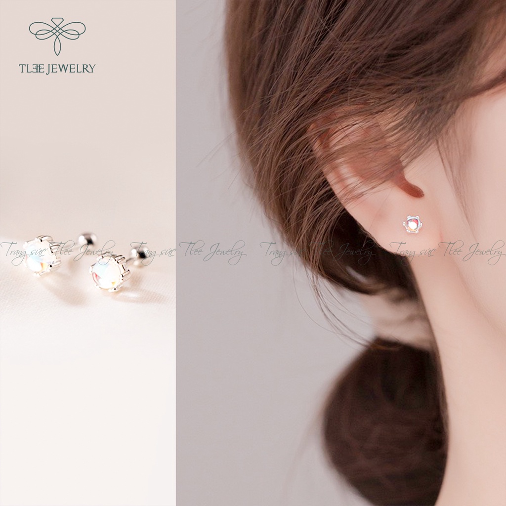 Khuyên tai bạc nữ TLEE tròn Moonstore chốt vặn sang trọng NCJ B0125