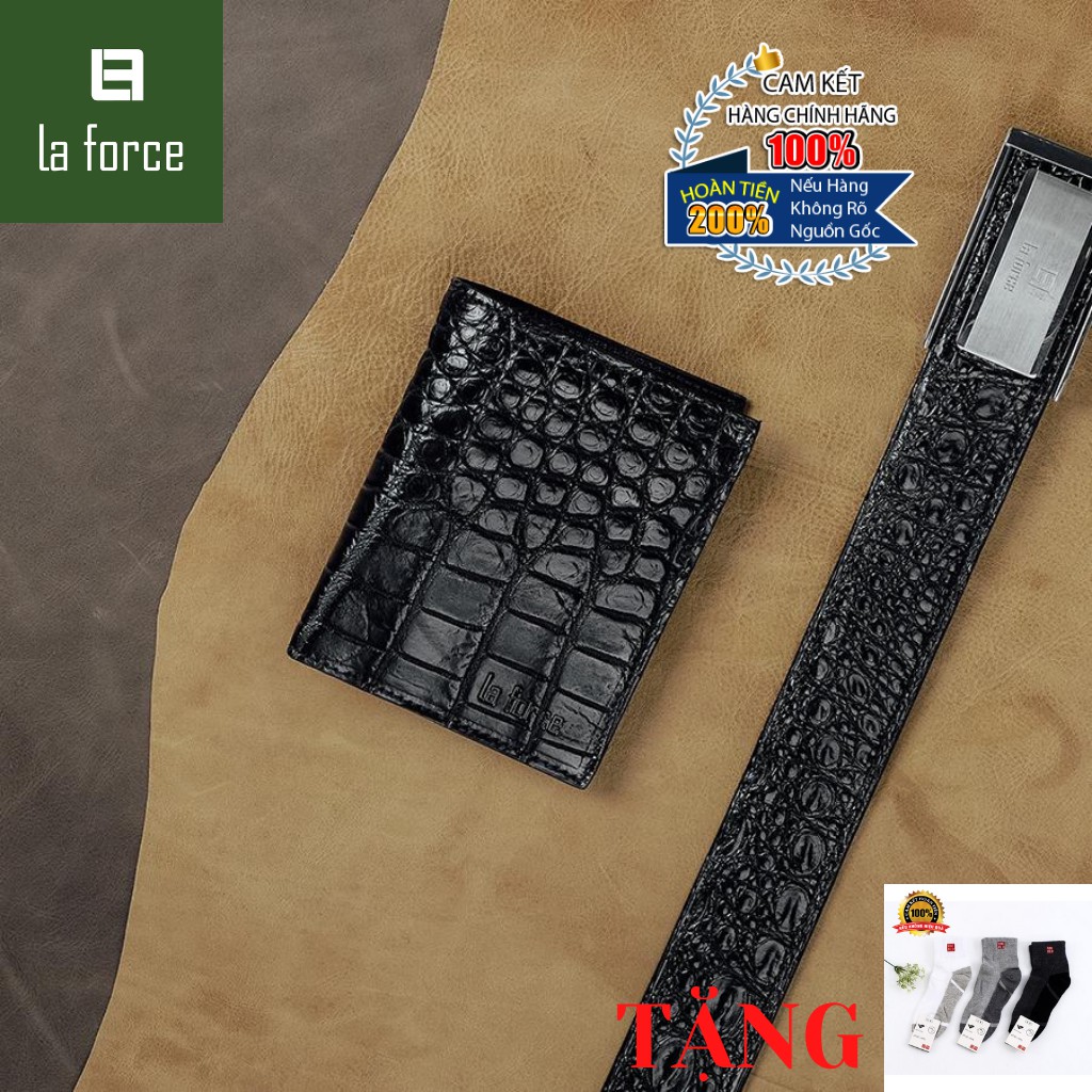 Ví Nam LAFORCE Da Cá Sấu Dáng Đứng VLA1100D-H-D Tặng Tất UNIQLO Chính Hãng
