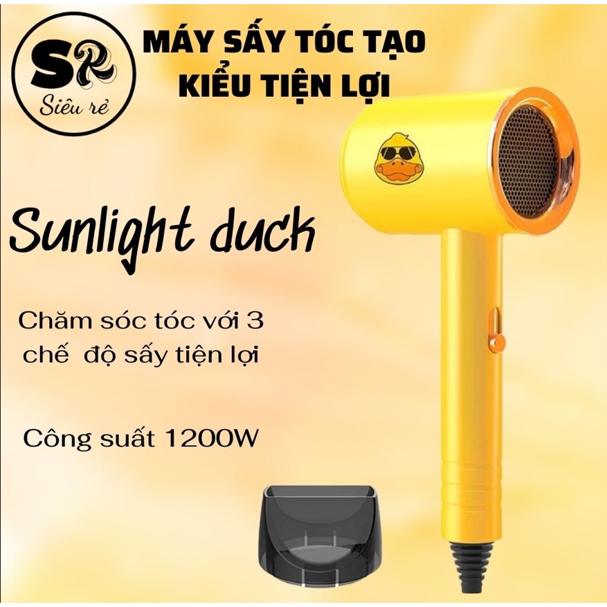 Máy sấy tóc mini Hình Vịt Vàng Cute công suất 1200W kèm mỏ sấy, 2 chiều nóng lạnh, 3 tốc độ gió