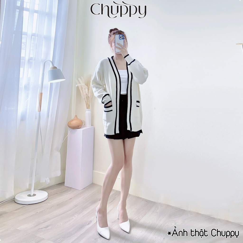 Áo cadigan len trơn nữ form rộng thiết kế viền siêu xinh-CHUPPY - KL05