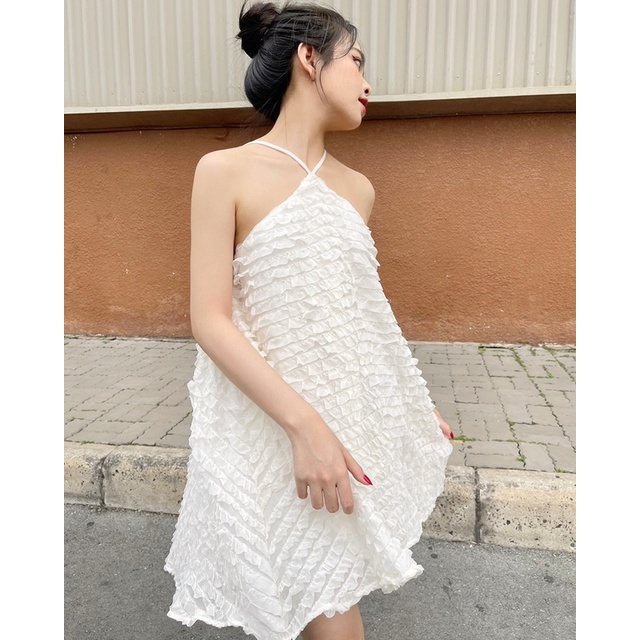 WHITELAZZ | Đầm yếm dáng xoè màu cream Sara Dress