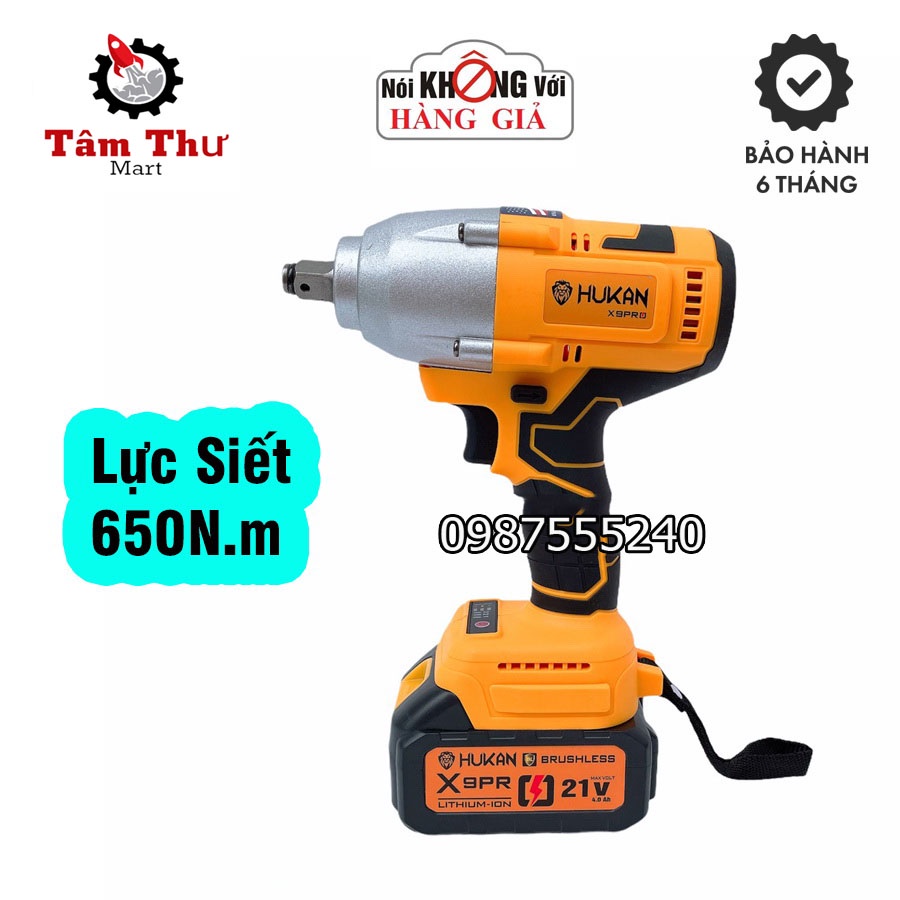 Máy Siết Bulong và Thân Máy HUKAN X9 lực siết 650N.m Không Chổi Than Tặng Túi Hukan