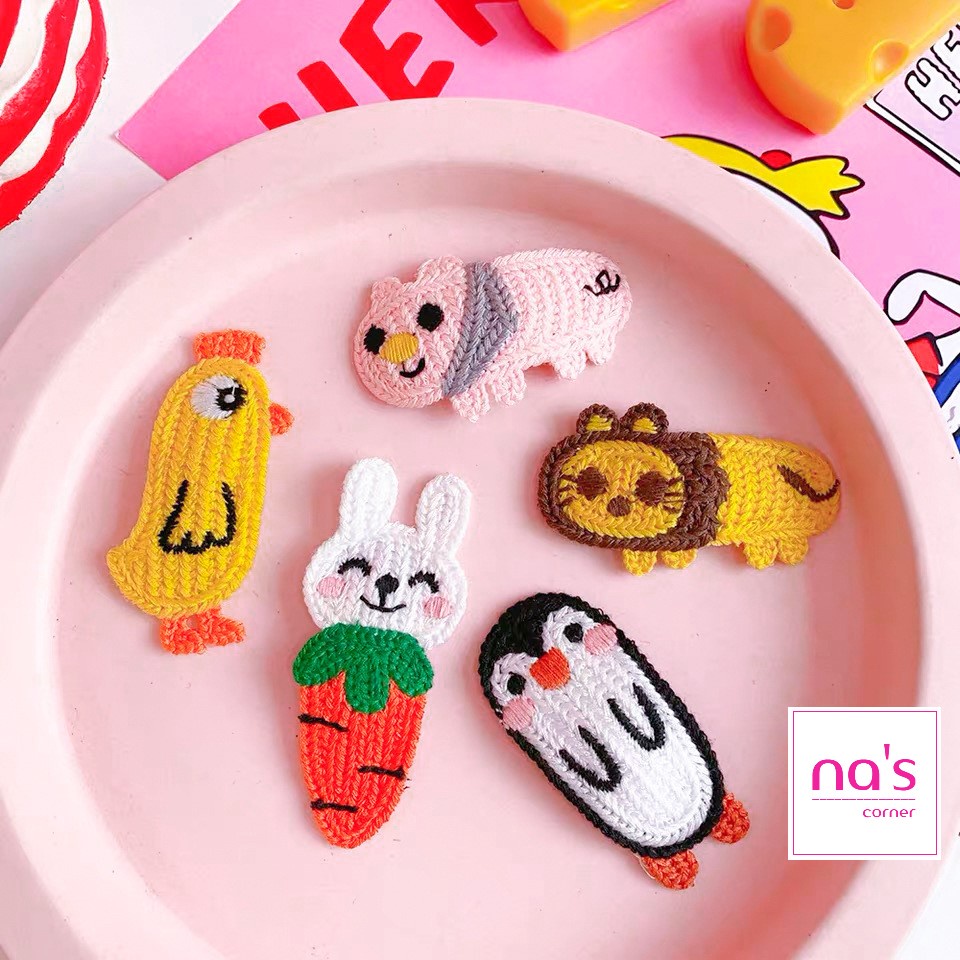 Kẹp tóc mái len đan thêu handmade hoạt hình hình thú dễ thương ngộ nghĩnh dạng kẹp bật hairclip