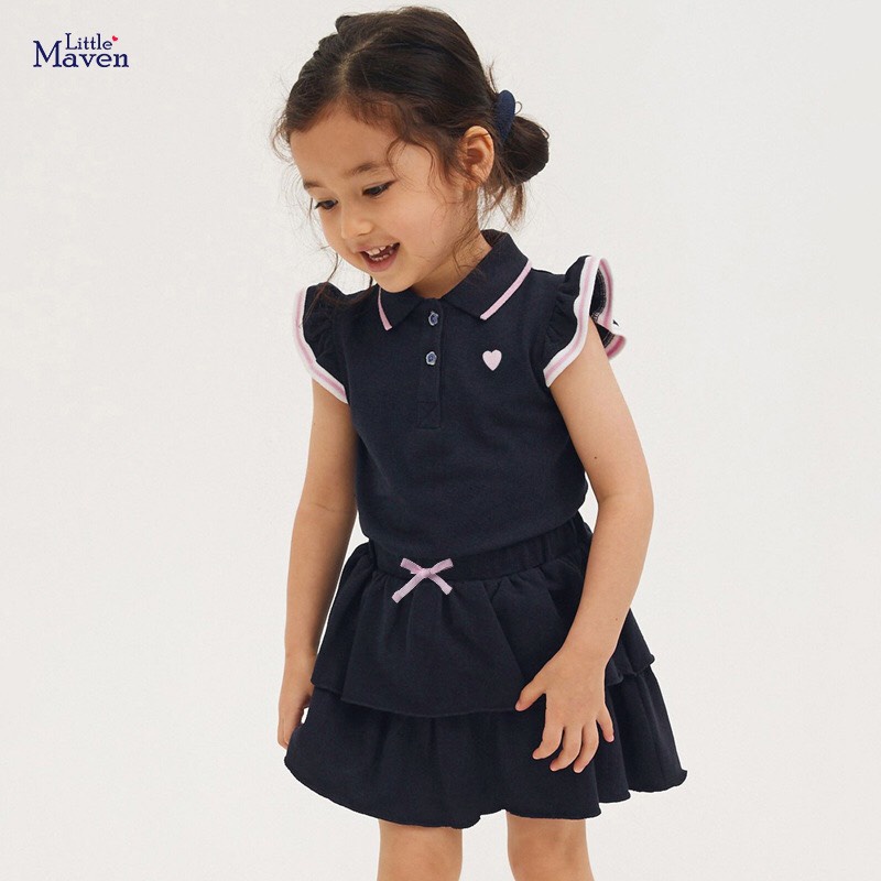 Bộ Cotton Ngắn Tay Bé Gái Little Maven - Hàng Chính Hãng Little Maven