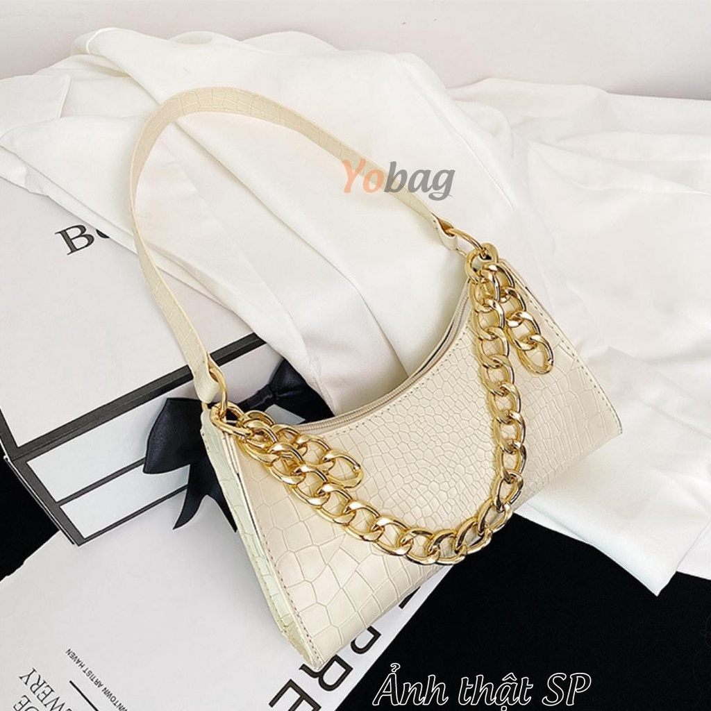 Túi xách nữ kẹp nách vân da form đẹp mix dây xích thời trang Hàn Quốc TX1