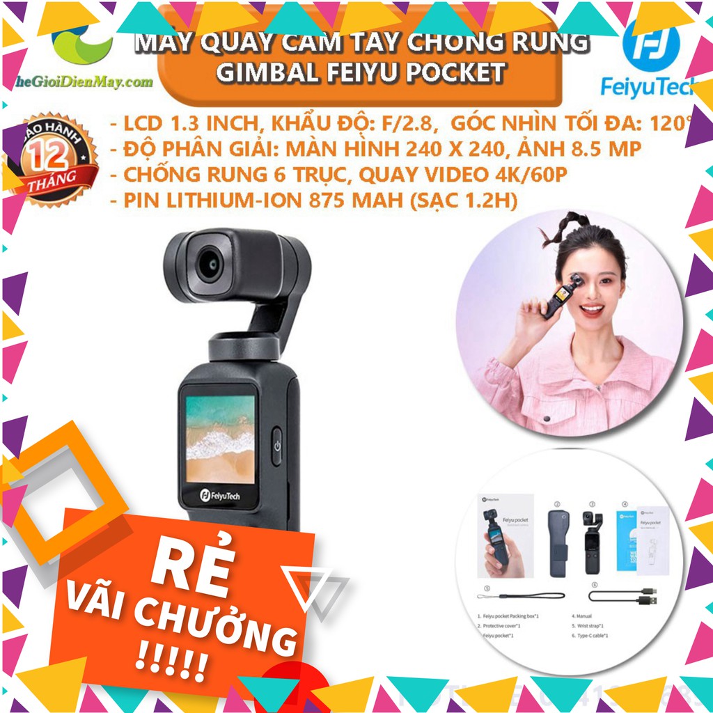 Máy quay cầm tay chống rung Gimbal Feiyu Pocket - Bảo hành 12 tháng - Shop Thế Giới Điện Máy [SALE]