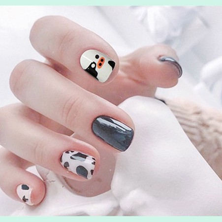 móng giả kèm keo dán Hin Nail nails box 24 móng tay giả họa tiết bò sữa