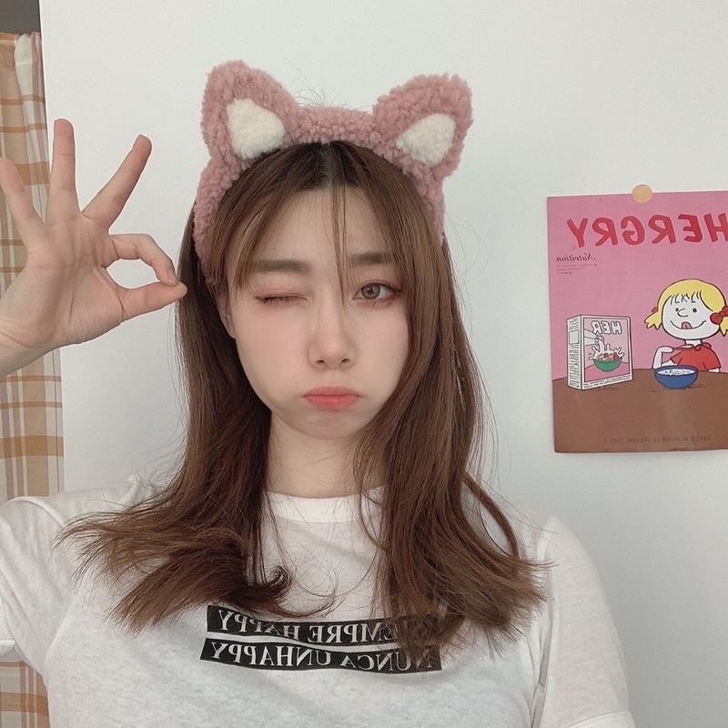 Băng đô cài tóc hình tai mèo dễ thương phong cách Hàn quốc (loại 1 lông mềm)