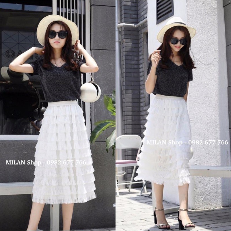 Chân váy dài tầng tua rua style | BigBuy360 - bigbuy360.vn