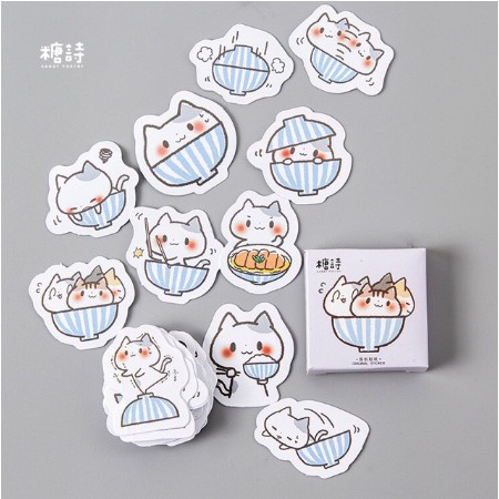 SET STICKER HỘP MÈO VÀ CHÉN CƠM DIY TRANG TRÍ