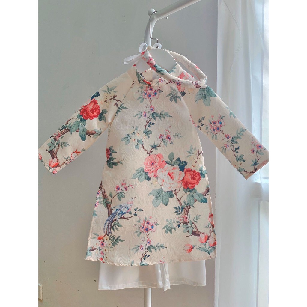 Áo dài gấm trẻ em 🎀FREESHIP🎀 Áo dài gấm hàn dày dặn cho bé gái truyền thống kèm mấn + quần