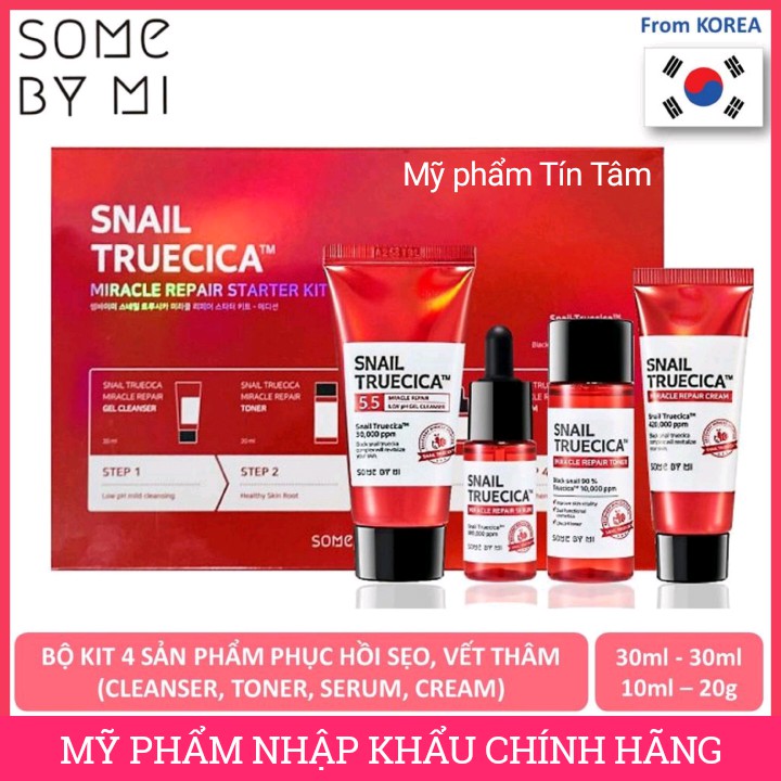 Bộ Kit 4 Món Snail Truecica Some By Mi Miracle Repair Starte - Phục hồi da, cải thiện sẹo lõm